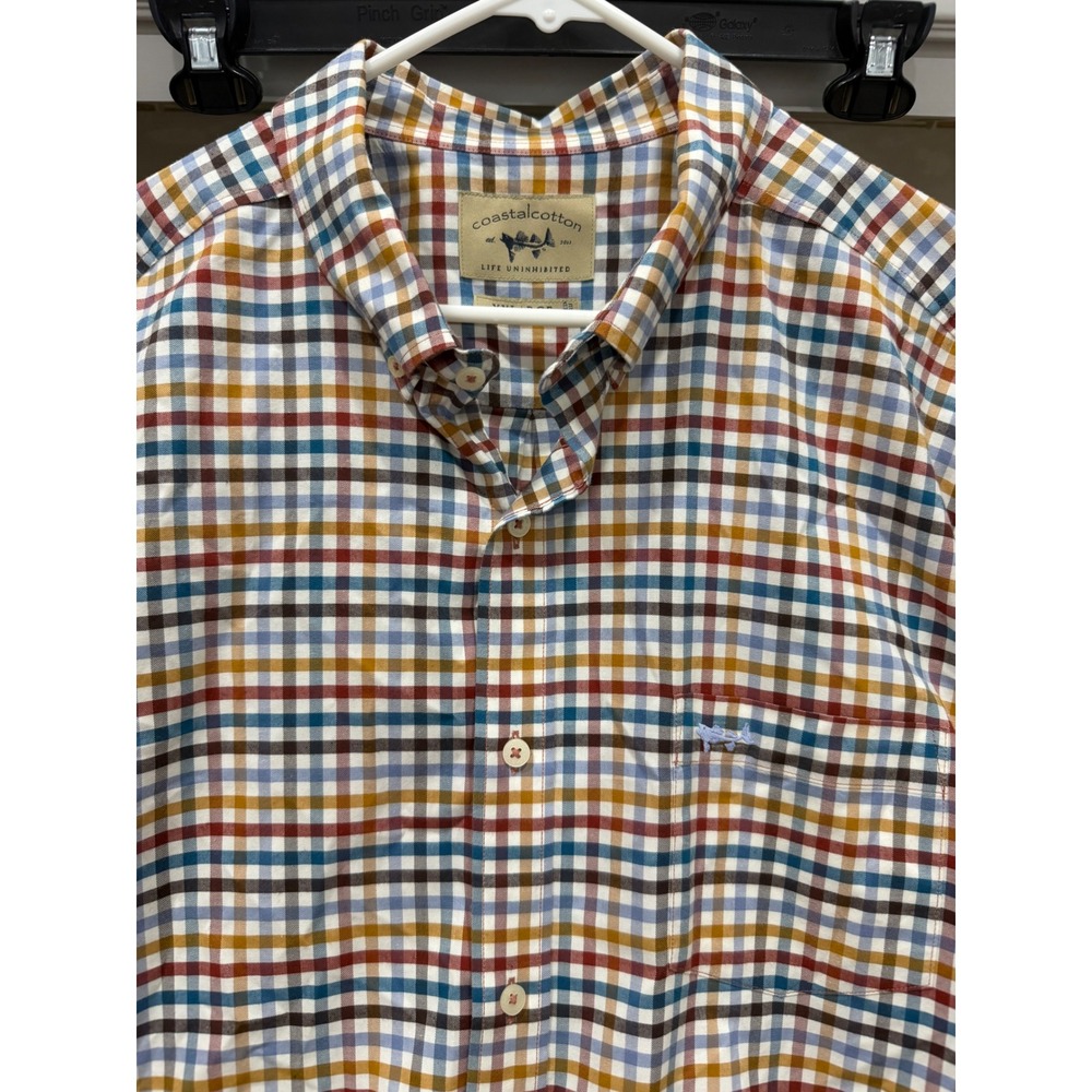 Coastal Cotton Mens XXLarge Gingham Check Button Down Shirt Multi Color Peru XXL